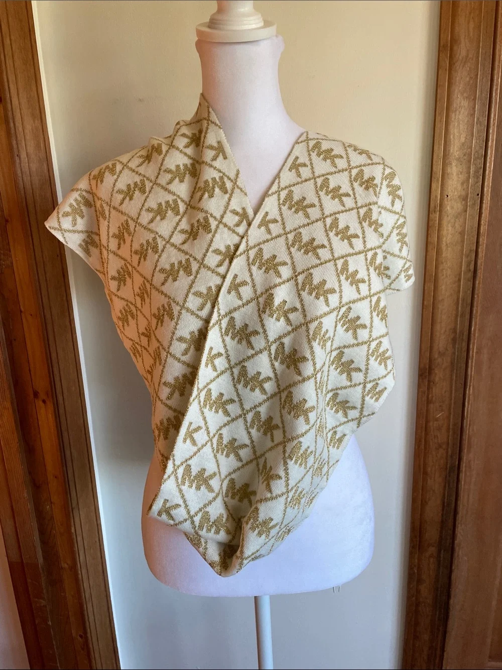 MICHAEL Michael Kors Cream and Gold Logo Infinity Loop Scarf